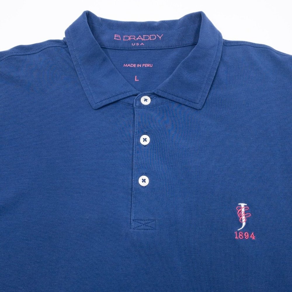 B Draddy Polo Shirt Men's Large Short Sleeve Wicking Stretch Solid Blue Pullover